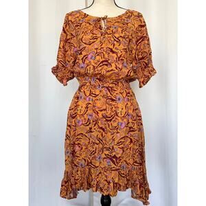 Tamga Yellow Floral Pattern Short Sundress Size M Ruffled Hem